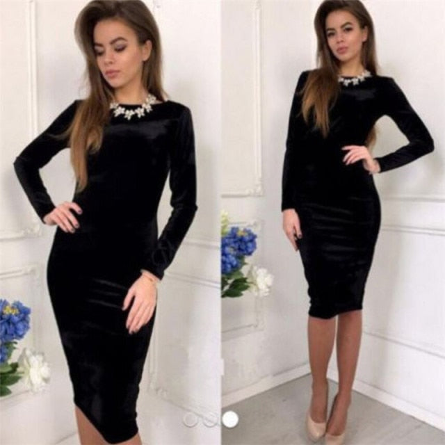 Velvet Bodycon Evening Dress