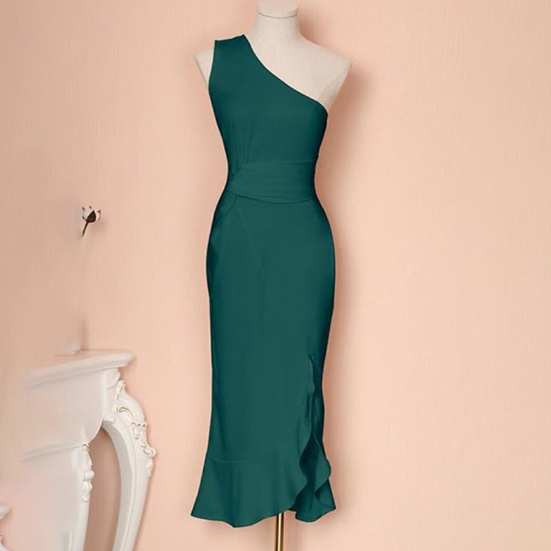 Elegant One Shoulder Ruffle Dress