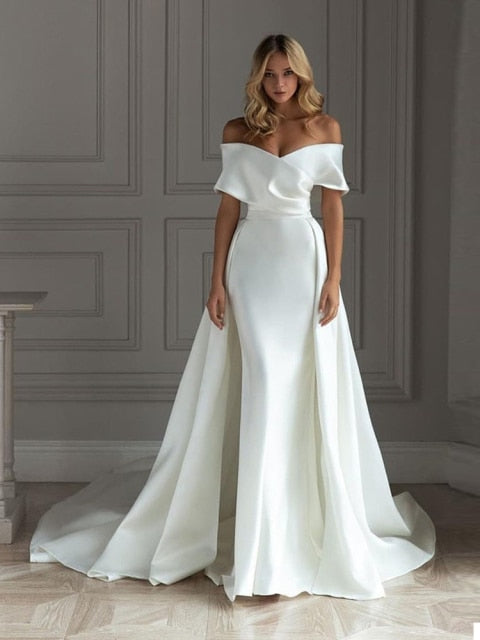 Verngo Simple Silk Satin Mermaid Wedding Dress