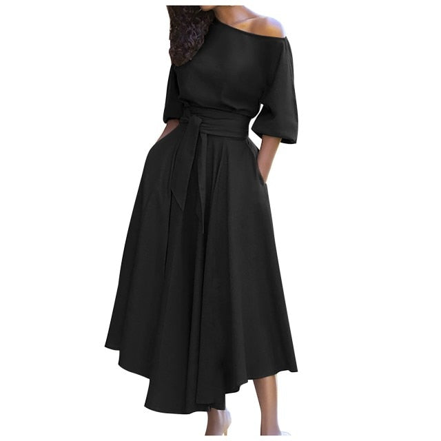 Slanted Shoulder Long Dress