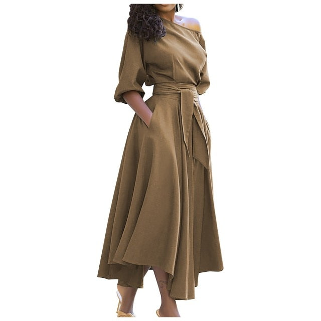 Slanted Shoulder Long Dress