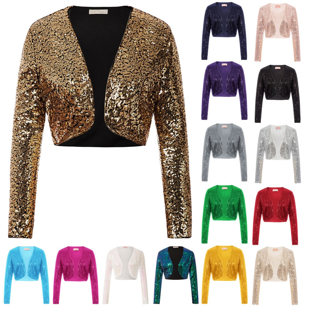 Shining Sequined Open Front Shrug