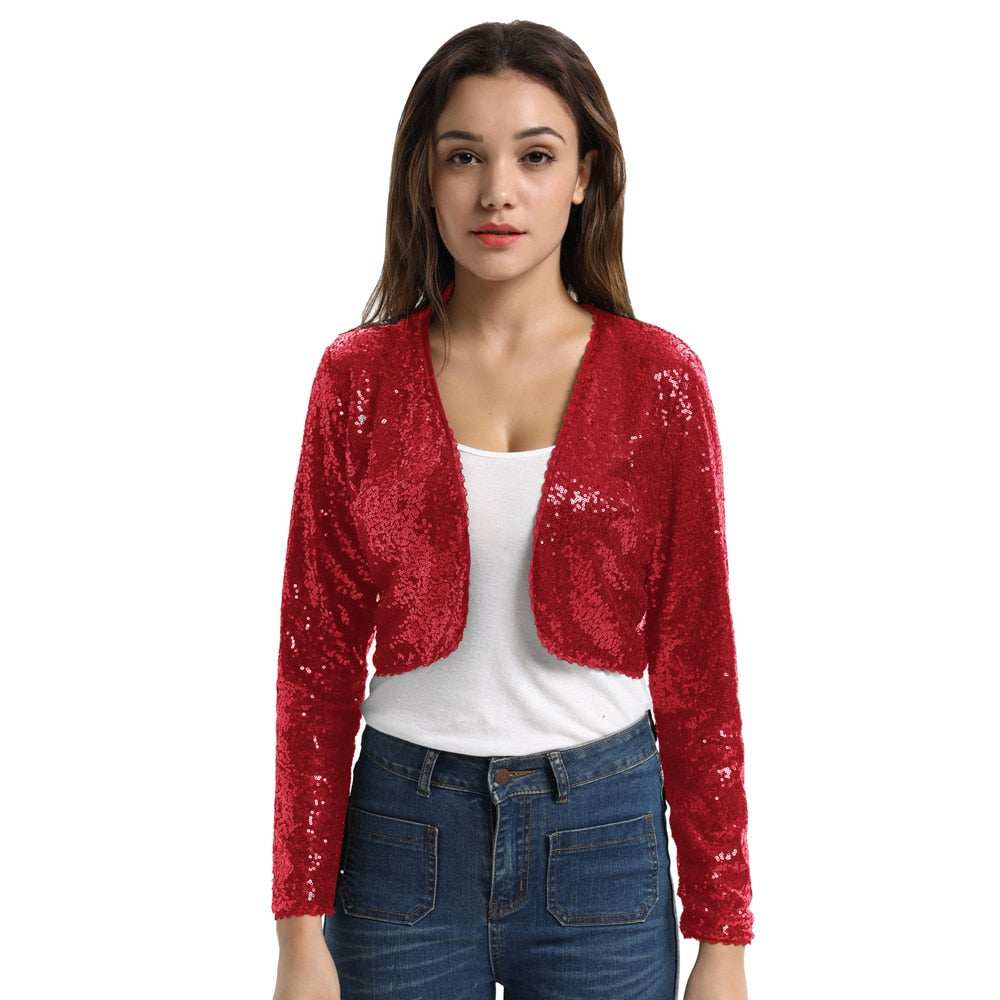 Shining Sequined Open Front Shrug