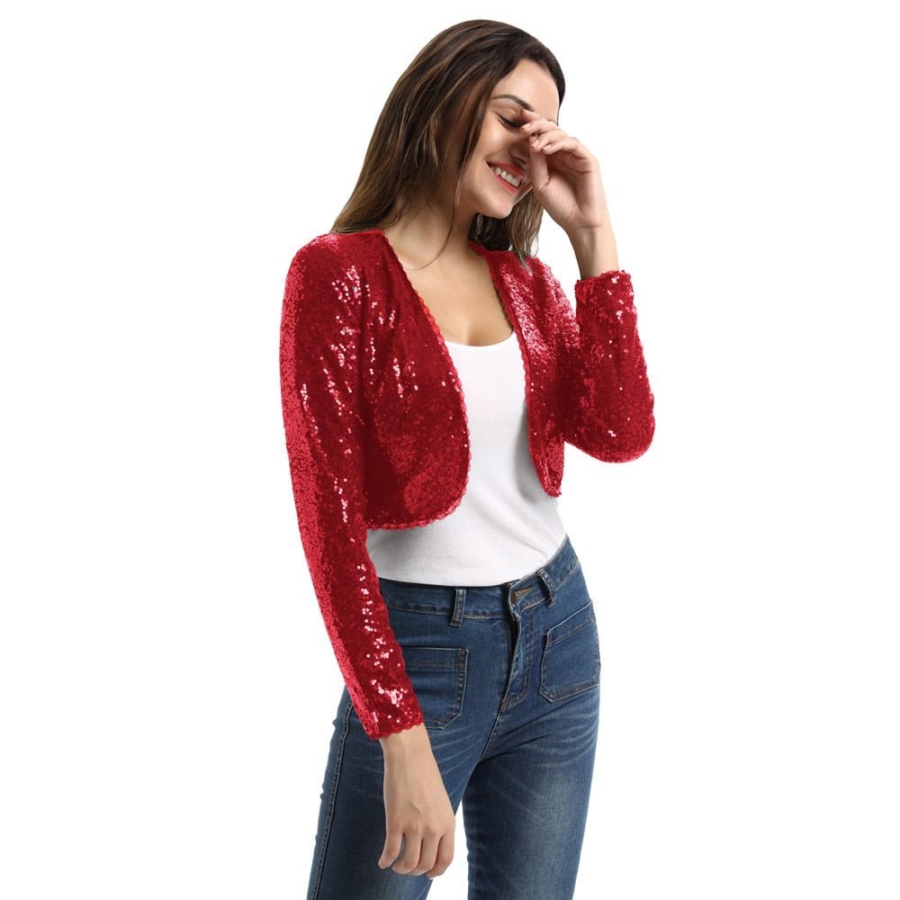 Shining Sequined Open Front Shrug