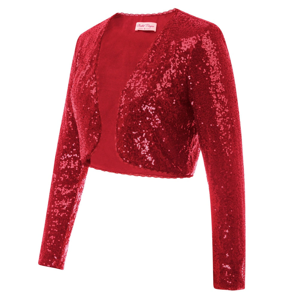 Shining Sequined Open Front Shrug