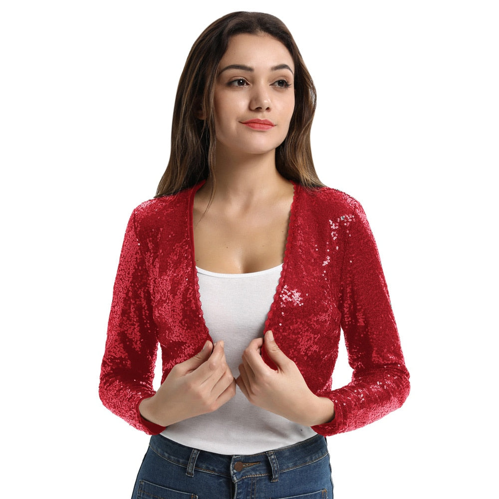 Shining Sequined Open Front Shrug