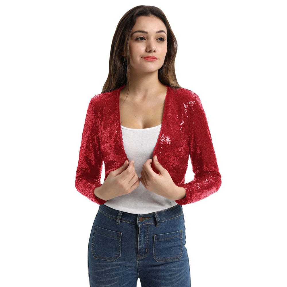 Shining Sequined Open Front Shrug