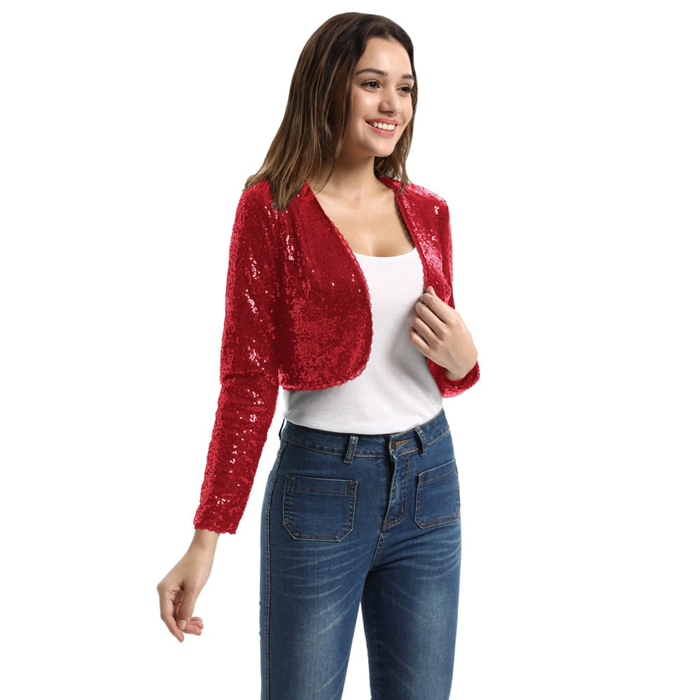 Shining Sequined Open Front Shrug