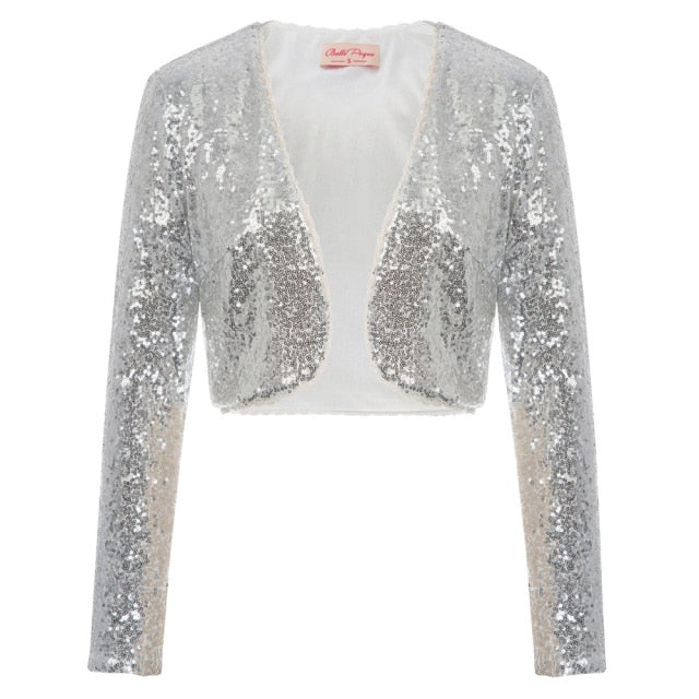 Shining Sequined Open Front Shrug