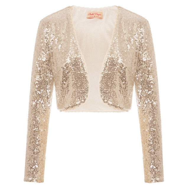 Shining Sequined Open Front Shrug