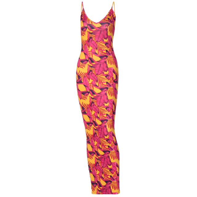 Hawthaw Wome Sleeveless Printed V Neck Bodycon Pencil Long Dress