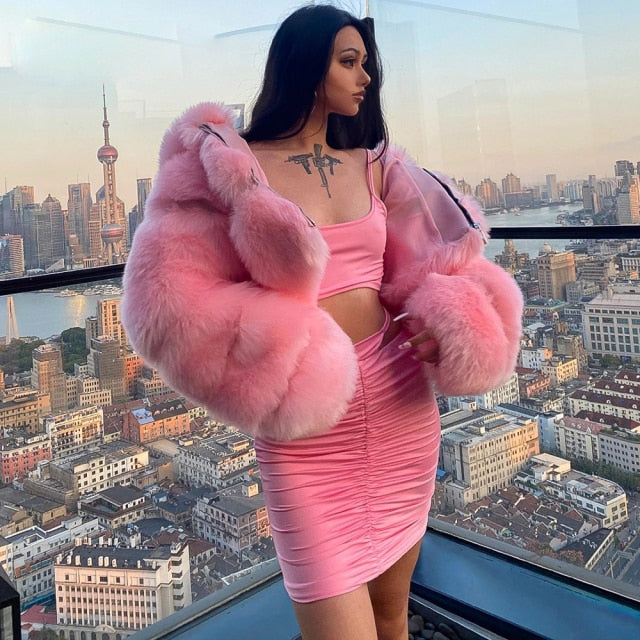 Pink Crop Faux Fur Coat