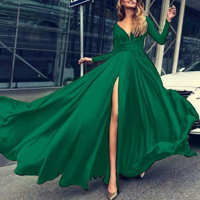 Classic Deep V-Neck Backless Bow Women Party Dress