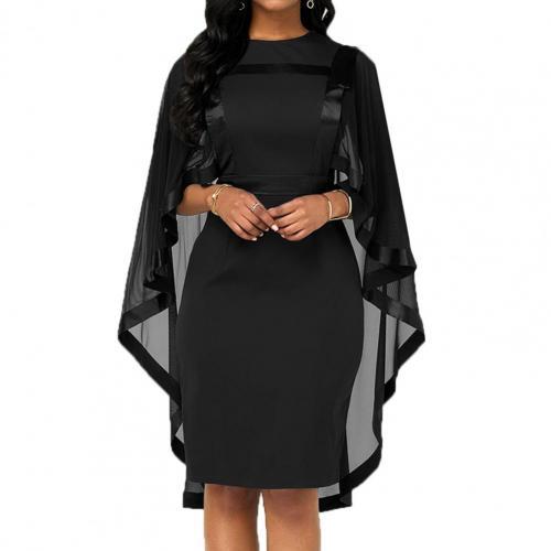 Party Elegant Dress Mesh Stitching Slim-fit Polyester Women Fashion Cape Dress