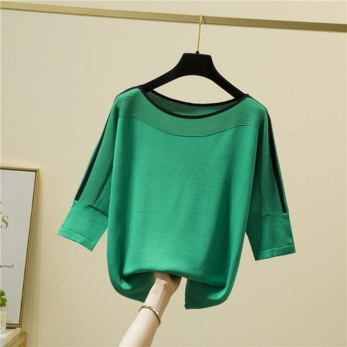 Summer Fashion Women Tops Knitted Solid T shirt Ice Silk Pullover Short Sleeve