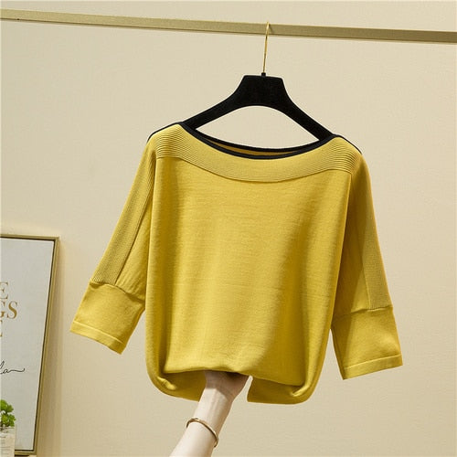 Summer Fashion Women Tops Knitted Solid T shirt Ice Silk Pullover Short Sleeve