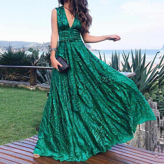 Fashion Green Classic Deep V Neck Formal Evening Dress