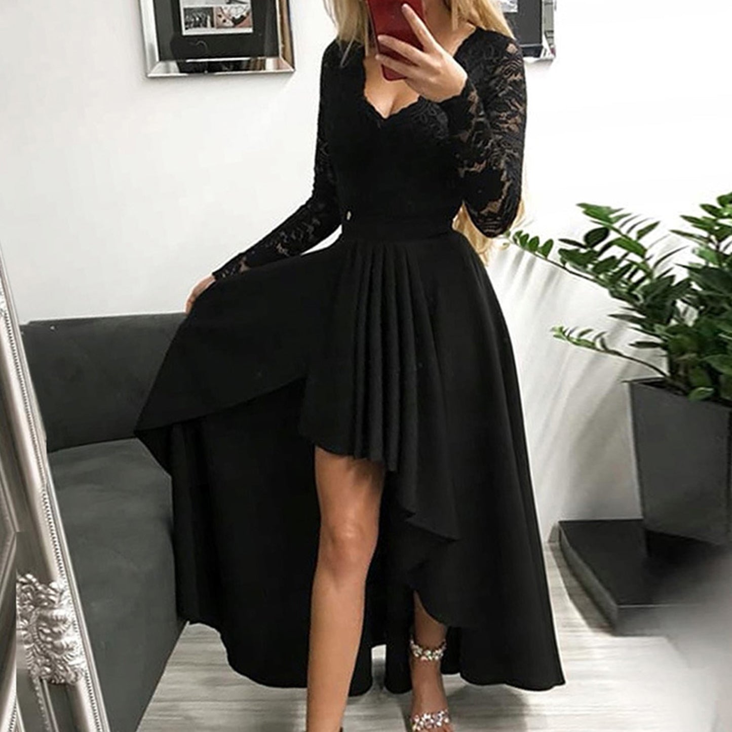 A-line Black Floral Dress