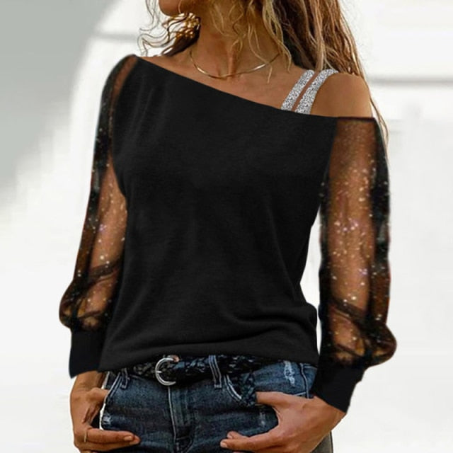 Long Sleeve Solid Colour Off Shoulder Tops Casual Streetwear