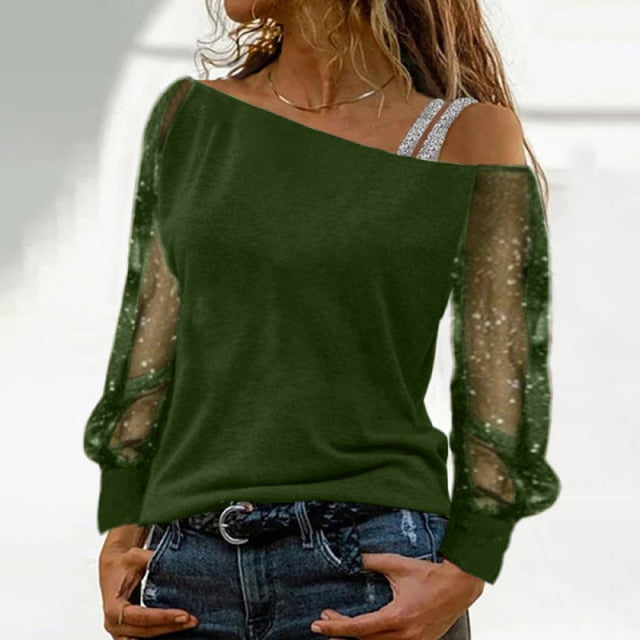 Long Sleeve Solid Colour Off Shoulder Tops Casual Streetwear