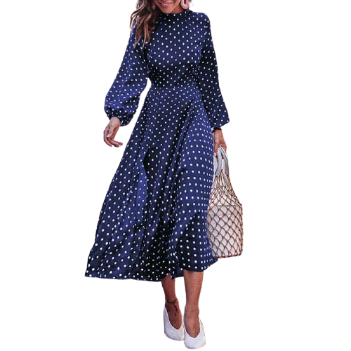 Polka Dot Lantern Sleeve Midi Dress