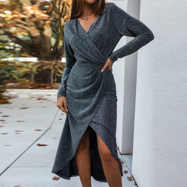 Elegant Office Long Sleeve Solid Party Dress